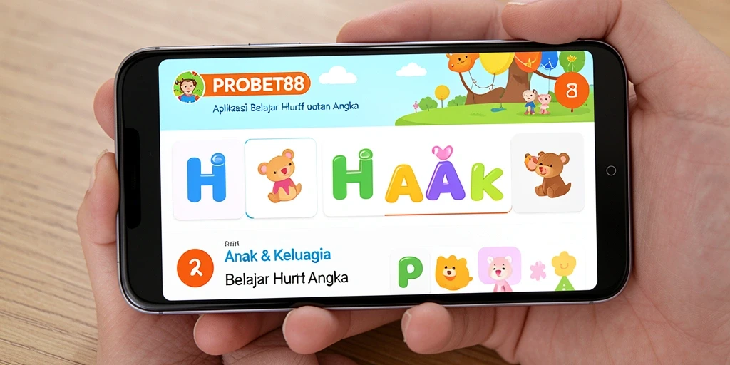 Antarmuka PROBET88 yang menarik dan edukatif untuk belajar huruf dan angka.