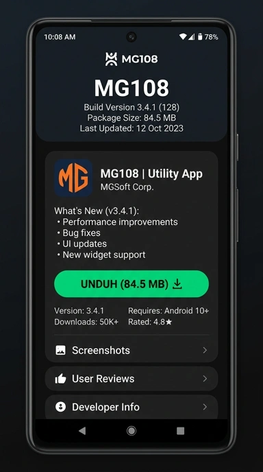 Tampilan halaman APK mg108