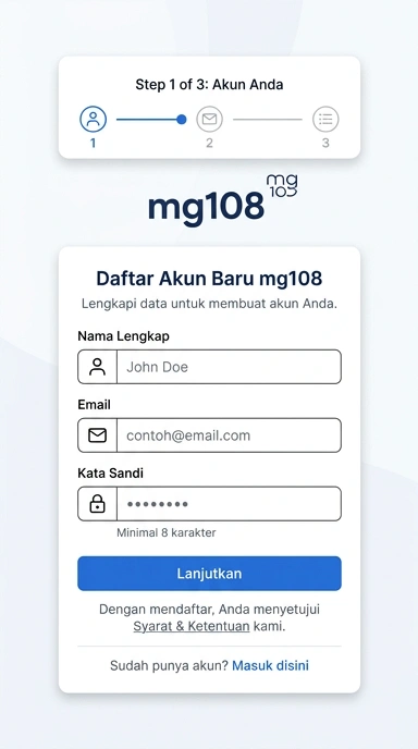 Tampilan halaman daftar mg108