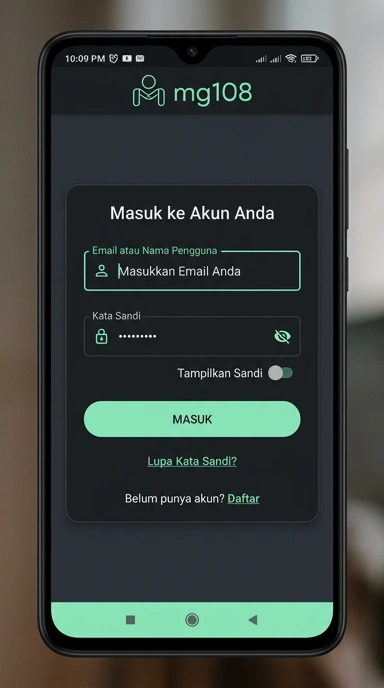 Tampilan halaman login mg108